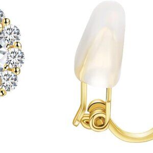 Women’s 14K Gold Hypoallergenic Clip-On Hoop Earrings Non Pierced Sparkle